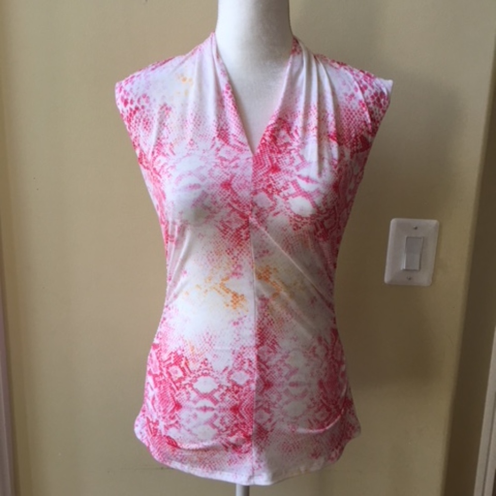 Vince Camuto Pink Snakeskin Print V Neck Top